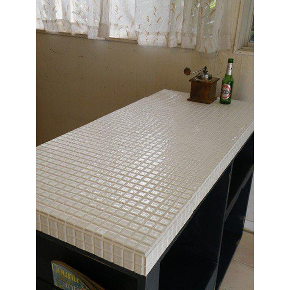 タイルトップ　アイランドキッチンカウンター　ネイビーブルー　キッチン収納 サイズ