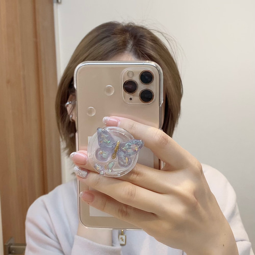 蝶々グリップトック付CASE グリップトック スマホリング クリア