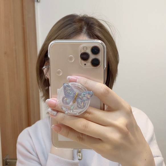 蝶々グリップトック付CASE　　　　　　　　　グリップトック　スマホリング　クリア　　iPhone全機種対応 15枚目の画像