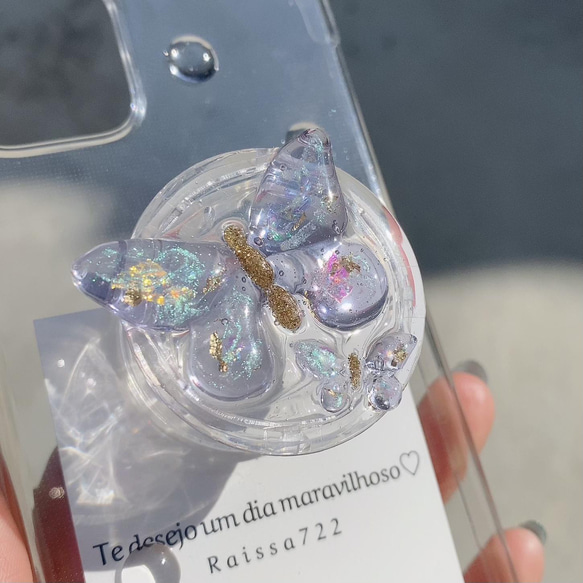 蝶々グリップトック付CASE　　　　　　　　　グリップトック　スマホリング　クリア　　iPhone全機種対応 3枚目の画像
