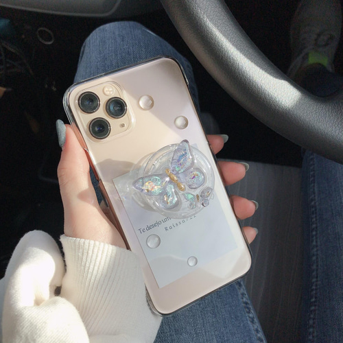 蝶々グリップトック付CASE グリップトック スマホリング クリア