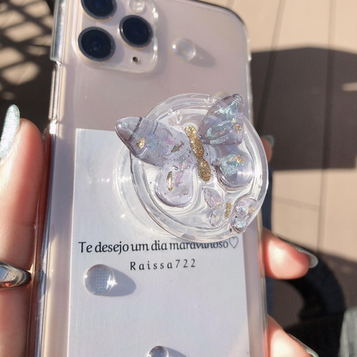 蝶々グリップトック付CASE グリップトック スマホリング クリア