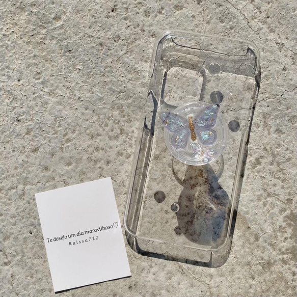 蝶々グリップトック付CASE　　　　　　　　　グリップトック　スマホリング　クリア　　iPhone全機種対応 12枚目の画像