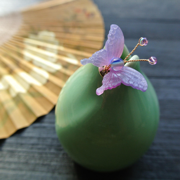 【モフイパビリオン】小さな蝶のかんざし（青紫+白2種） 4枚目の画像