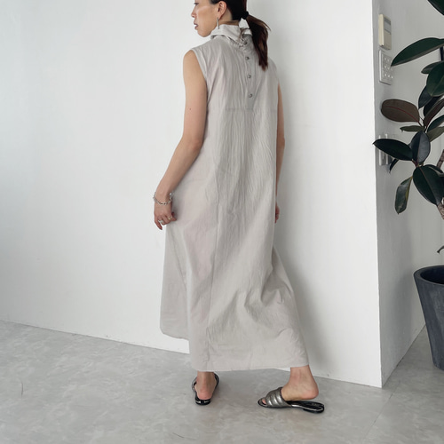 2wayタートルネックウエスト編み上げノースリーブワンピース(グレー