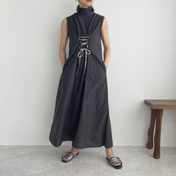 ウェスト切り替えギャザーワンピース（クレリック モスグリーン