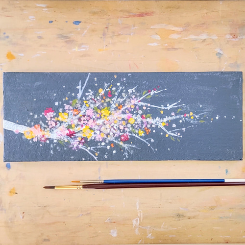 夜空に咲く」抽象画＊コルクボードの原画＊アートパネル 絵画 Kmari