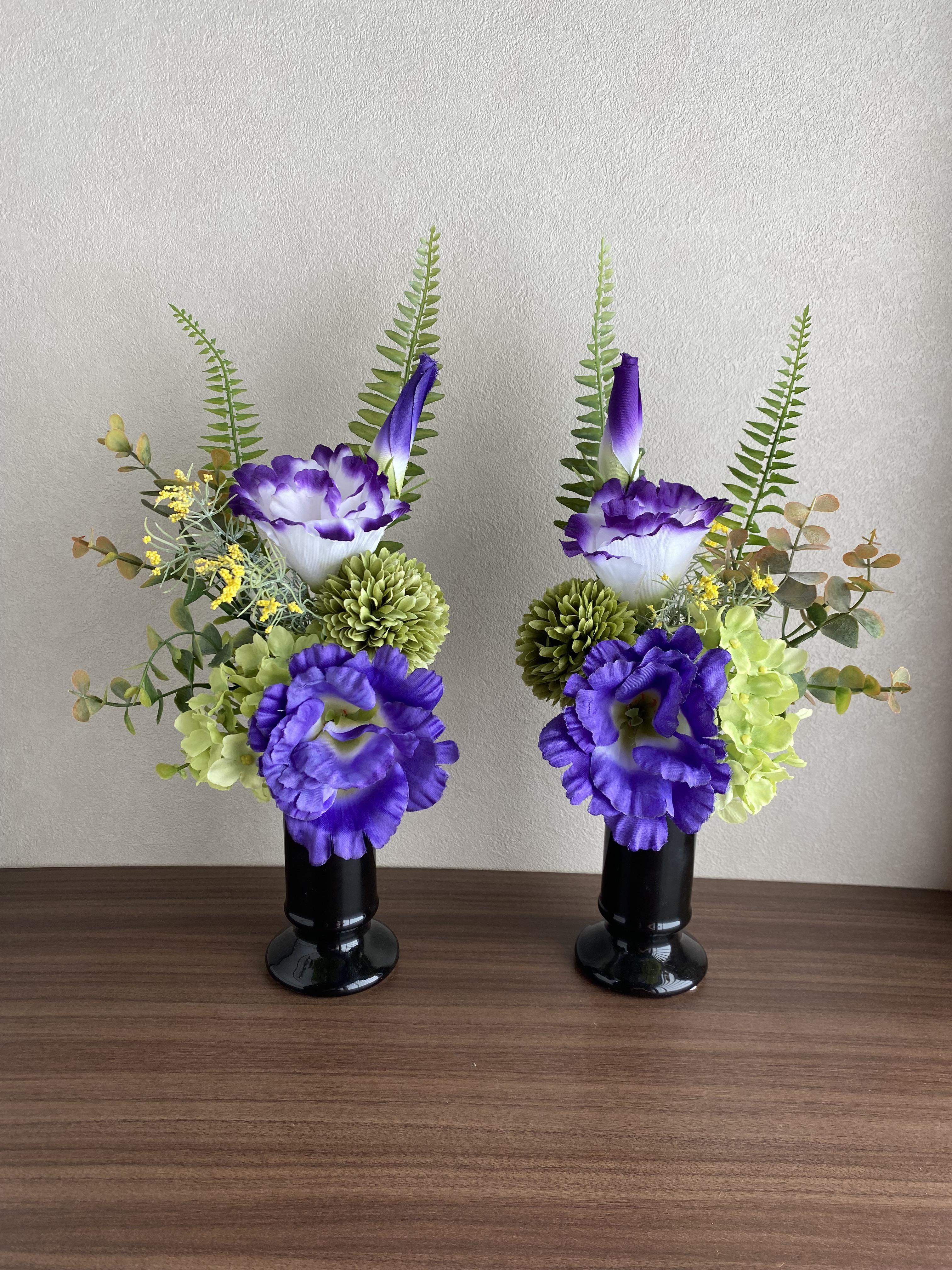 仏花、お供え花、ブルーアネモネ、紫トルコキキョウ お墓・仏壇用 造花の仏花・供花】トルコキキョウとアネモネの仏