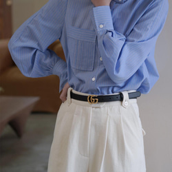 藍色條紋立領襯衫|襯衫|春款|Sora-888 第3張的照片