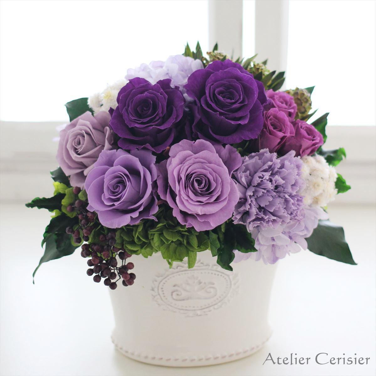 プリザーブドフラワー＜シャルム＞パープル ローズ  バラ【お祝い】 古希 喜寿