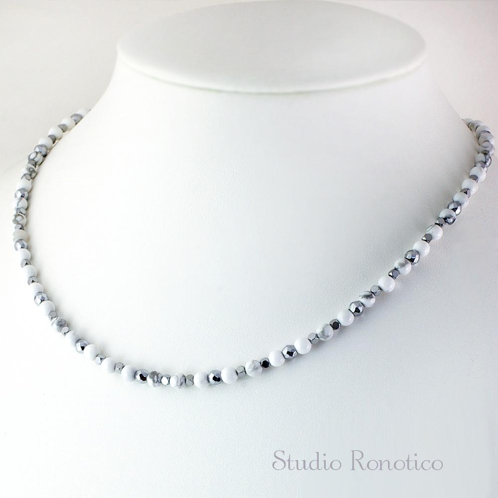 シンプル ハウライト 天然石 おしゃれ 磁気ネックレス Silver925 メンズ レディース ユニセックス