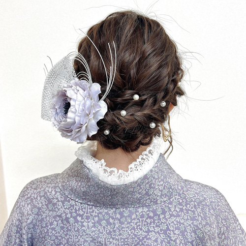 フラワーヘアアクセサリー【シフォンパープル】001 振袖 卒業式 着物 