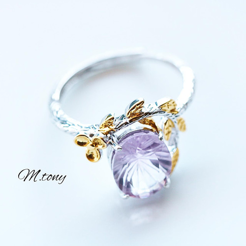 アメジストレアカット「淡藤の光路」天然石silver925 リング