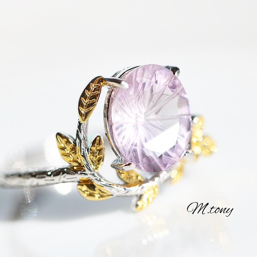 アメジストレアカット「淡藤の光路」天然石silver925 リング
