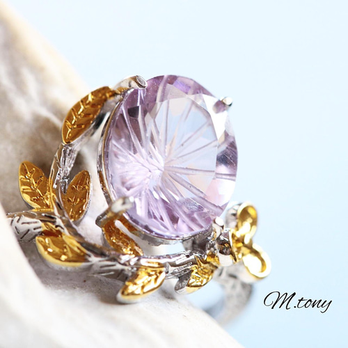 【12～13号】天然石 アメジストリング　ハンドメイド　彫金 12～13号】天然石 アメジストリング ハンドメイド 彫金
