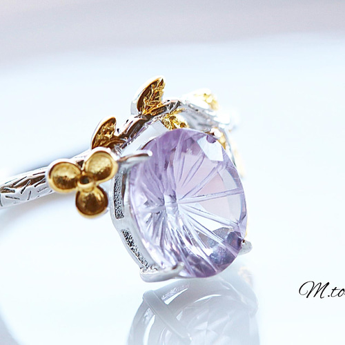 アメジストレアカット「淡藤の光路」天然石silver925 リング