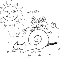 「ネコつむりににこ」SMサイズ額付きアート作品原画 猫 徳島洋子作品 ★ 星月猫 猫 カタツムリ 9枚目の画像