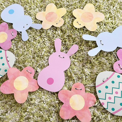 春の季節のイースターガーランド-花とうさぎとたまご- 雑貨