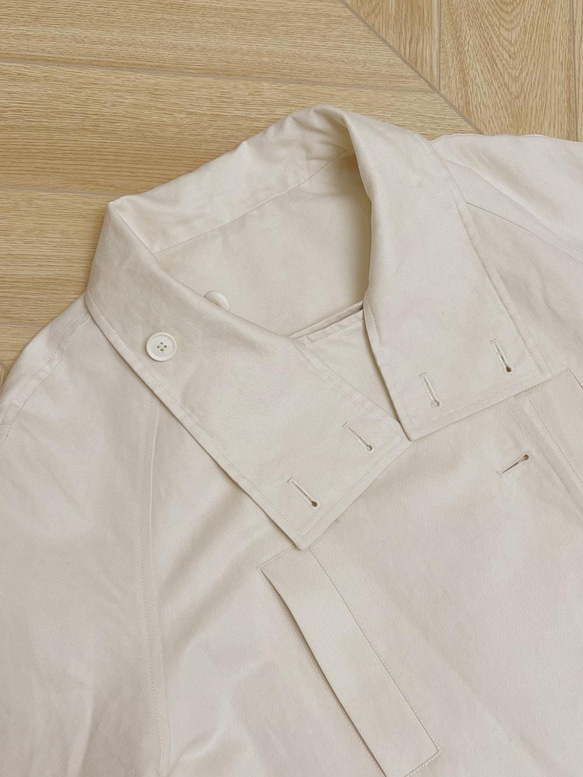 米白色中長款系帶風衣|外套|春款|Sora-890 第15張的照片