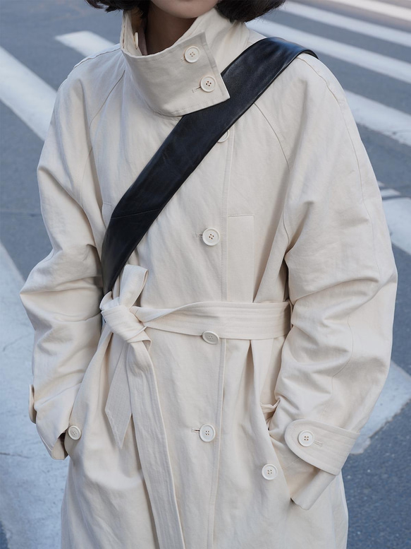 米白色中長款系帶風衣|外套|春款|Sora-890 第5張的照片