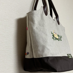 ”春”　桜満開＊刺繍・フクロウ＊アップリケ・トートバッグ 8枚目の画像