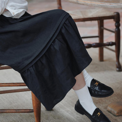 黑色V領系帶亞麻背心裙|洋裝|春款|亞麻|Sora-891 第3張的照片
