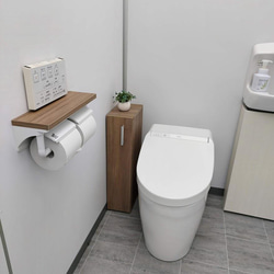 トイレ用 棚付2連紙巻器　グレイエルム・棚付きペーパーホルダー　おしゃれ ダブル 飾り棚 1枚目の画像