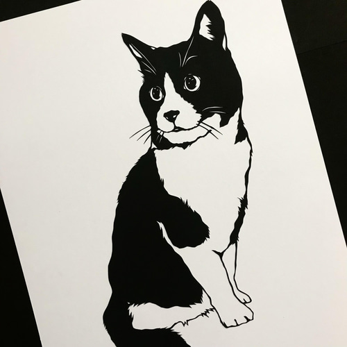 切り絵の一閑張り「猫」 福岡県直方市在住の注目の小学生切り絵クリエイター「KEN」と