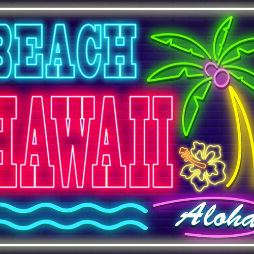 ハワイ ビーチ サーフィン ヤシの木 ハイビスカス 海 南国 カフェ 看板