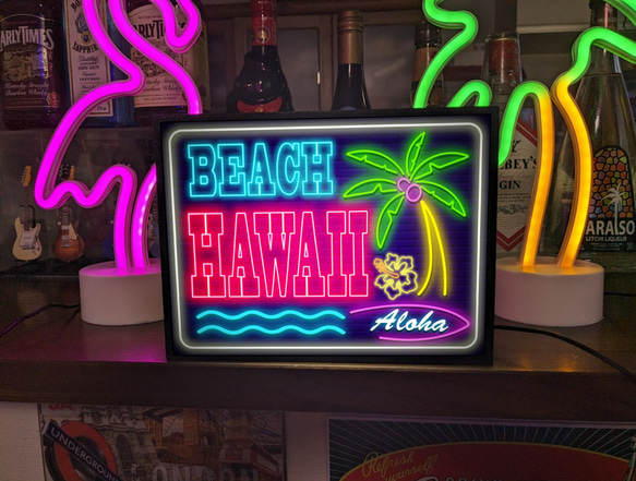 ハワイ ビーチ サーフィン ヤシの木 ハイビスカス 海 南国 カフェ 看板