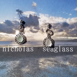 ニコグラスとクリスタルのピアス　アールヌーボー×シーグラス　Cinderellaカラー 2枚目の画像