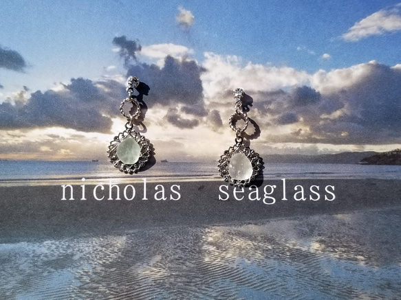 ニコグラスとクリスタルのピアス　アールヌーボー×シーグラス　Cinderellaカラー 2枚目の画像