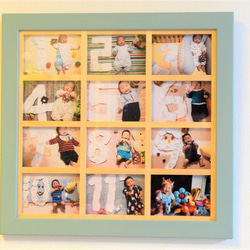 『豆様専用商品』『Creema限定』メモリアル12枚の壁掛けフォトフレーム　青色と黄色 1枚目の画像
