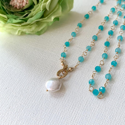 您可以選擇長度 *14kgf*Coin pearl and amazonite silica mantel necklace*N 第2張的照片