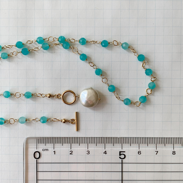 您可以選擇長度 *14kgf*Coin pearl and amazonite silica mantel necklace*N 第7張的照片