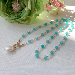 您可以選擇長度 *14kgf*Coin pearl and amazonite silica mantel necklace*N 第4張的照片