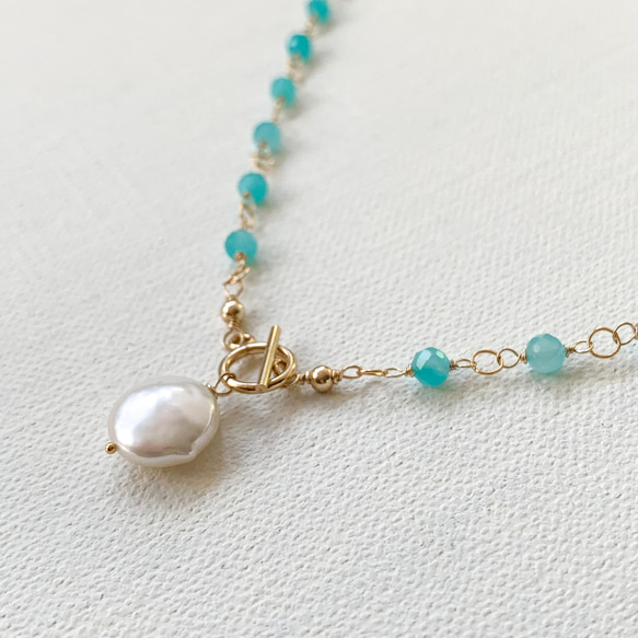 您可以選擇長度 *14kgf*Coin pearl and amazonite silica mantel necklace*N 第3張的照片