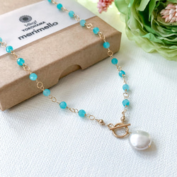 您可以選擇長度 *14kgf*Coin pearl and amazonite silica mantel necklace*N 第1張的照片