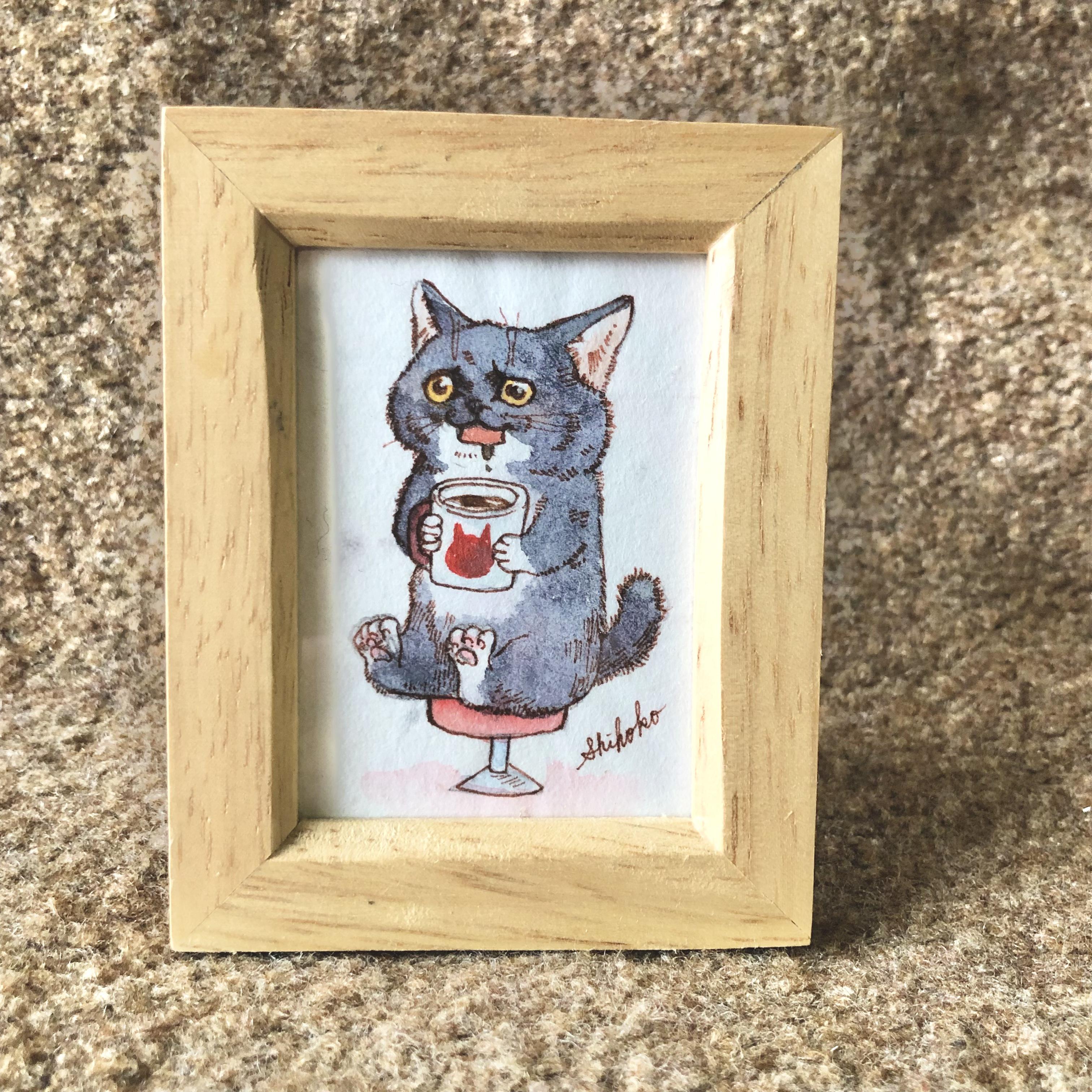 絵画。原画手描【週末、猫ちゃんたちのコーヒーとパンのパーティー】 絵画。原画手描【週末、猫ちゃんたちのコーヒーとパンのパーティー】