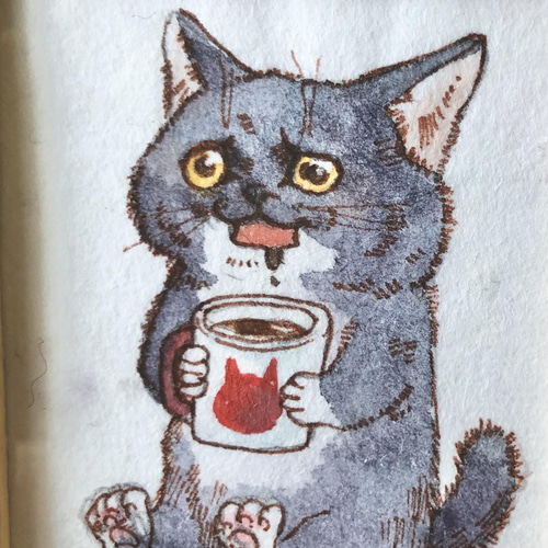 絵画。原画手描【週末、猫ちゃんたちのコーヒーとパンのパーティー】 🖼️オーダー作品のご紹介です👩‍🎨🎨 今回は、愛車のポルシェと