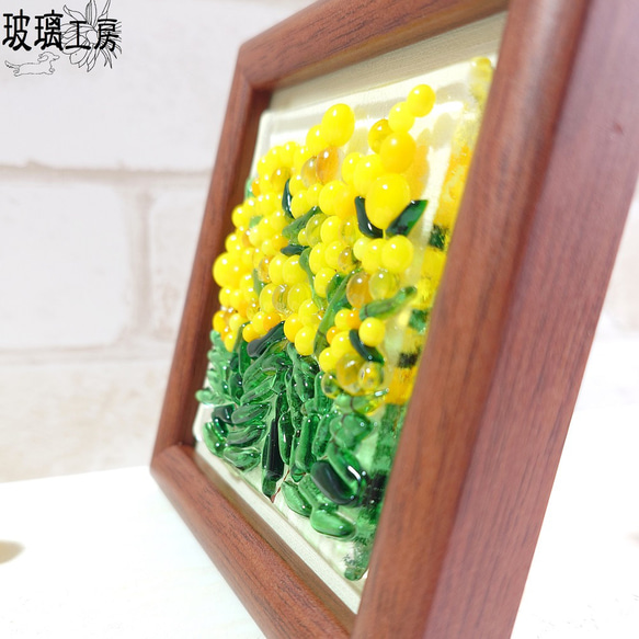 【再販】ミモザ　黄色い花　ミモザの花　ミニ額　ガラス　フュージング　 6枚目の画像