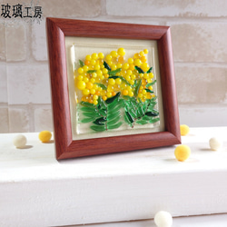 【再販】ミモザ　黄色い花　ミモザの花　ミニ額　ガラス　フュージング　 7枚目の画像
