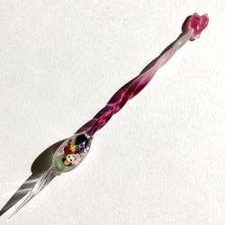 《夜桜》ガラスペン　とんぼ玉　桜　フクロウ　夜桜　流れ星　　お花見　春 3枚目の画像