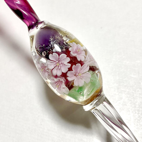 夜桜》ガラスペン とんぼ玉 桜 フクロウ 夜桜 流れ星 お花見 春