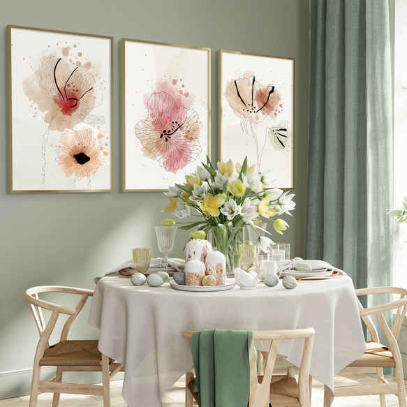アートポスター ボタニカル 花 水彩風 パステル 北欧風 ナチュラル おしゃれ 3枚セット 2枚目の画像