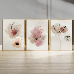 アートポスター ボタニカル 花 水彩風 パステル 北欧風 ナチュラル おしゃれ 3枚セット 1枚目の画像