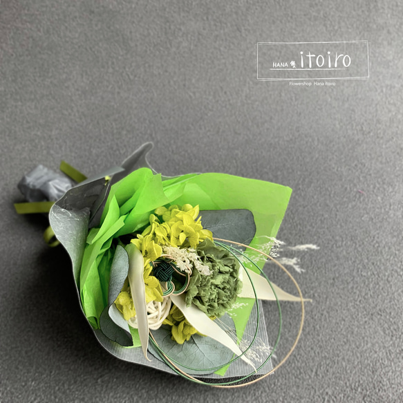 miniブーケ【Hanataba】そらいろ～水引フラワー付～プリザーブドフラワー花束　水色　結婚祝　母の日　誕生日 4枚目の画像