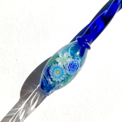 《幸せの青い鳥》　ガラスペン　とんぼ玉　幸せの青い鳥　花　ブルー 3枚目の画像