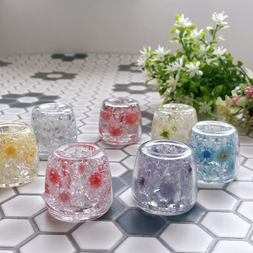 No.723 イタリアミモザ＆リーフ♡固まるハーバリウムペン立て No.723