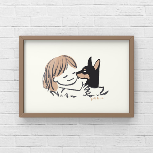 ミニチュアピンシャー【草の上】A4ポスター 犬 ペット イラスト うちの